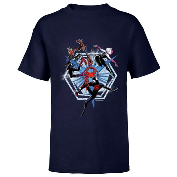 Marvel Spider-Man: Across the Spider-Verse Miles Gwen Hobie - Short Sleeve T-Shirt for Kids - Customized-Navy