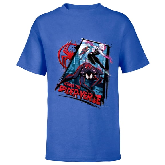 Marvel Spider-Man: Across the Spider-Verse Miles Gwen Miguel - Short Sleeve T-Shirt for Kids - Customized-Royal