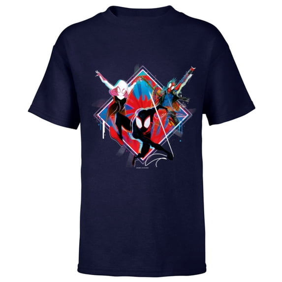 Marvel Spider-Man: Across the Spider-Verse Miles Hobie Gwen - Short Sleeve T-Shirt for Kids - Customized-Navy