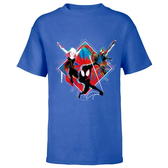 Marvel Spider-Man: Across the Spider-Verse Miles Hobie Gwen - Short Sleeve T-Shirt for Kids - Customized-Royal