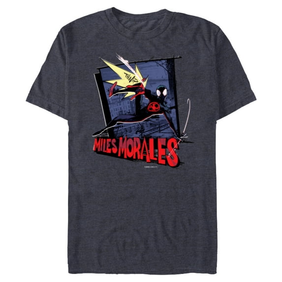 Marvel Spider-Man: Across the Spider-Verse Miles Web Thwip - Short Sleeve Blended T-Shirt for Adults - Customized-Navy Heather