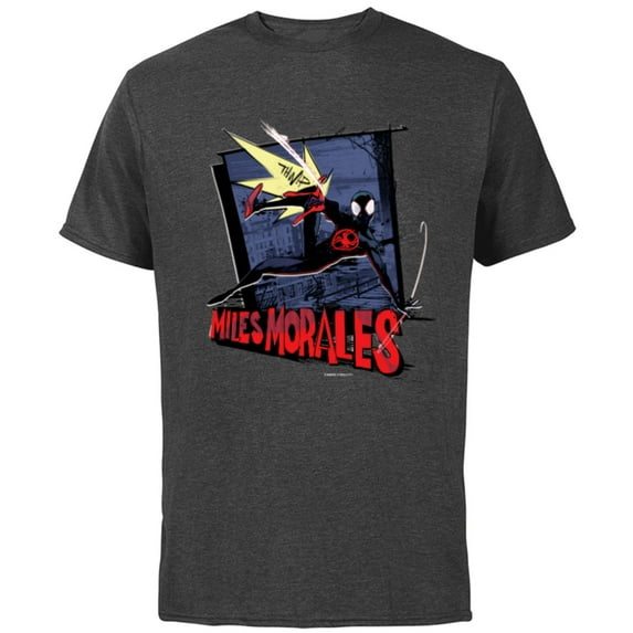 Marvel Spider-Man: Across the Spider-Verse Miles Web Thwip - Short Sleeve Cotton T-Shirt for Adults - Customized-Charcoal Heather