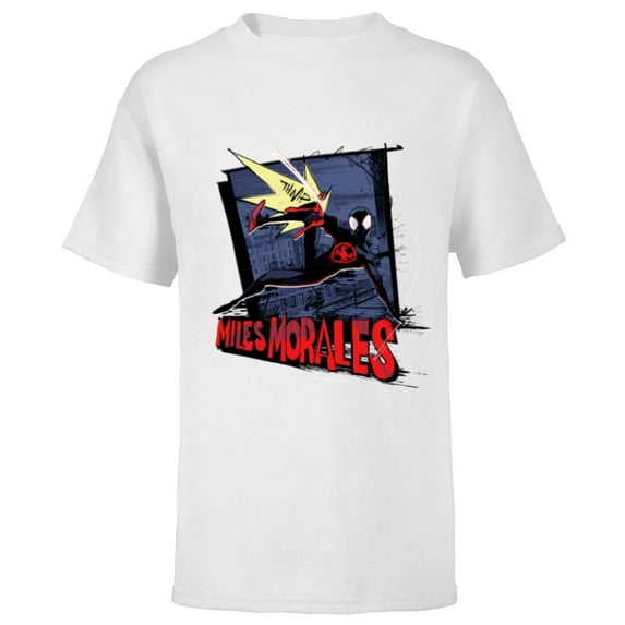 Marvel Spider-Man: Across the Spider-Verse Miles Web Thwip - Short Sleeve T-Shirt for Kids - Customized-White