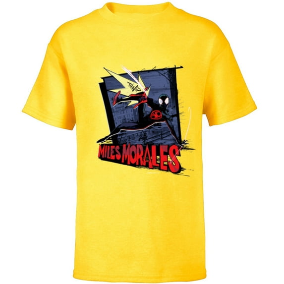 Marvel Spider-Man: Across the Spider-Verse Miles Web Thwip - Short Sleeve T-Shirt for Kids - Customized-Yellow
