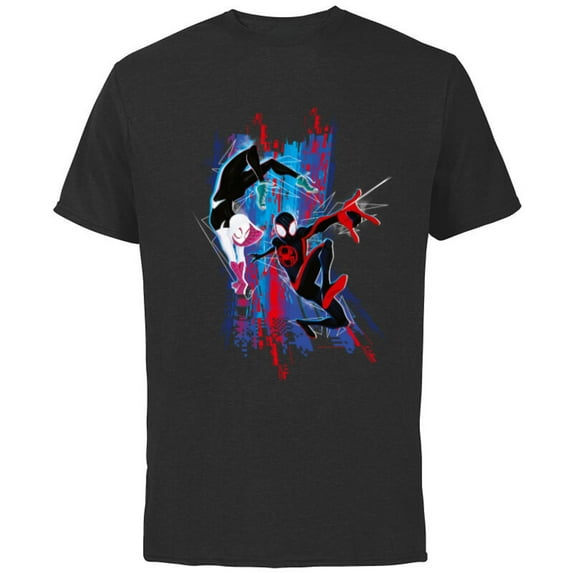 Marvel Spider-Man: Across the Spider-Verse Miles and Gwen - Short Sleeve Cotton T-Shirt for Adults - Customized-Black