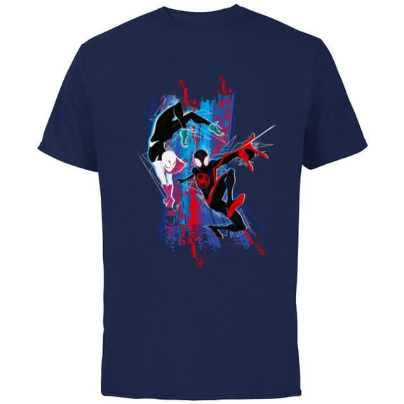 Marvel Spider-Man: Across the Spider-Verse Miles and Gwen - Short Sleeve Cotton T-Shirt for Adults - Customized-Navy