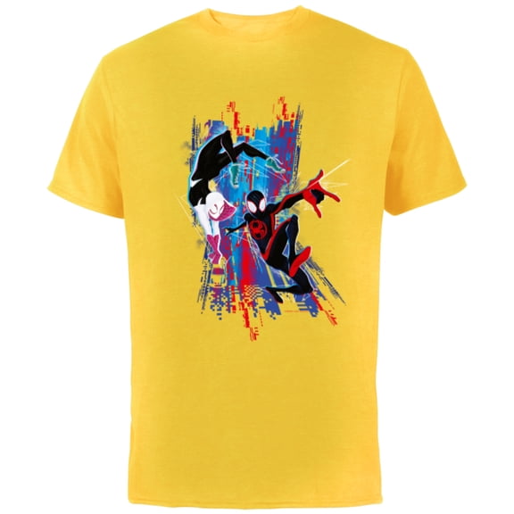 Marvel Spider-Man: Across the Spider-Verse Miles and Gwen - Short Sleeve Cotton T-Shirt for Adults - Customized-Yellow