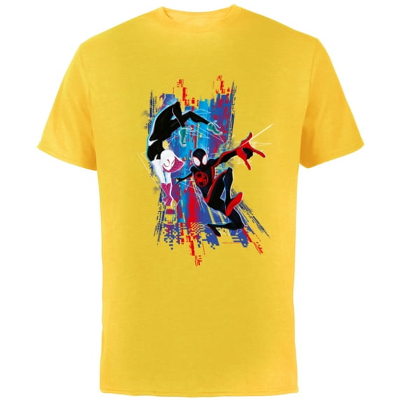 Marvel Spider-Man: Across the Spider-Verse Miles and Gwen - Short Sleeve Cotton T-Shirt for Adults - Customized-Yellow