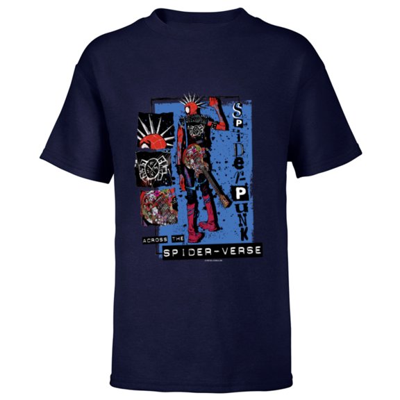 Marvel Spider-Man: Across the Spider-Verse Spider-Punk Back - Short Sleeve T-Shirt for Kids - Customized-Navy