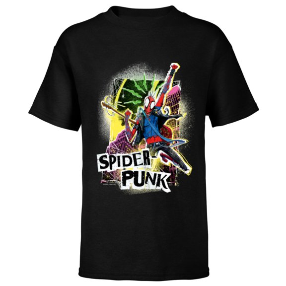Marvel Spider-Man: Across the Spider-Verse Spider-Punk Pose - Short Sleeve T-Shirt for Kids - Customized-Black