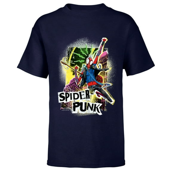 Marvel Spider-Man: Across the Spider-Verse Spider-Punk Pose - Short Sleeve T-Shirt for Kids - Customized-Navy