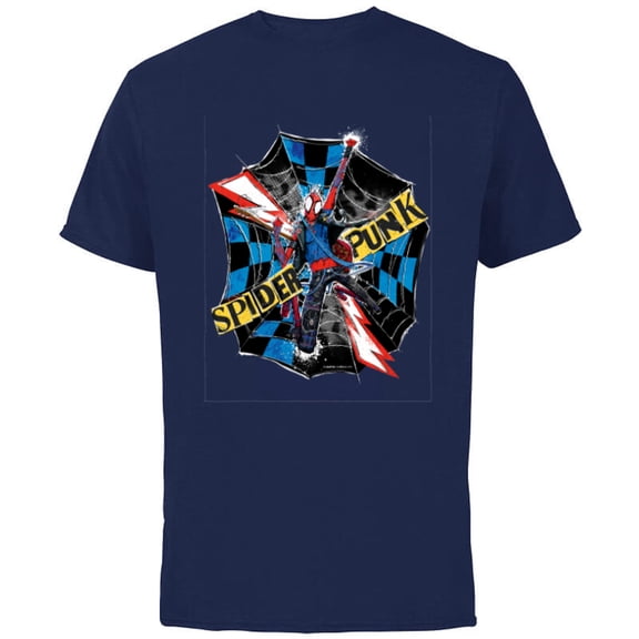 Marvel Spider-Man: Across the Spider-Verse Spider-Punk Web - Short Sleeve Cotton T-Shirt for Adults - Customized-Navy