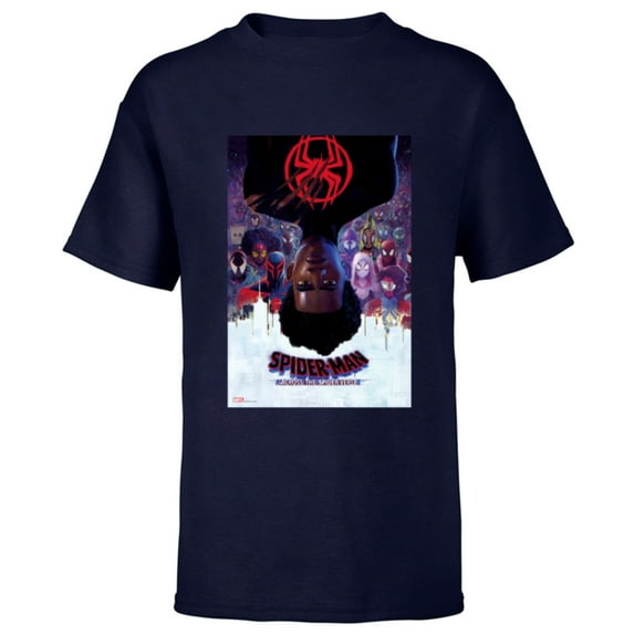 Marvel Spider-Man: Across the Spider-Verse Theatrical Poster - Short Sleeve T-Shirt for Kids - Customized-Navy