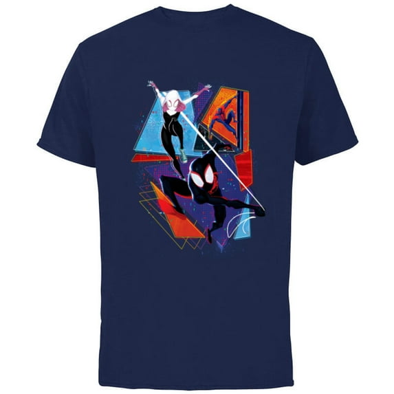 Marvel Spider-Man: Across the Spider-Verse Three Spiders - Short Sleeve Cotton T-Shirt for Adults - Customized-Navy