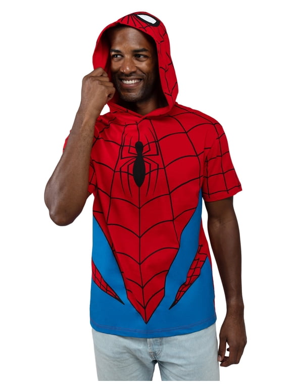 Spider-Man Adult Men or Women Cosplay Hooded T-Shirt Red Blue