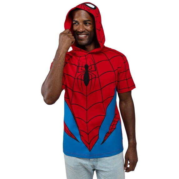Marvel Spider-Man Adult Men or Women Cosplay Hooded T-Shirt Red Blue