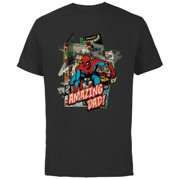 Marvel Spider-Man Amazing Dad Father's Day - Short Sleeve Cotton T-Shirt for Adults - Customized-Black