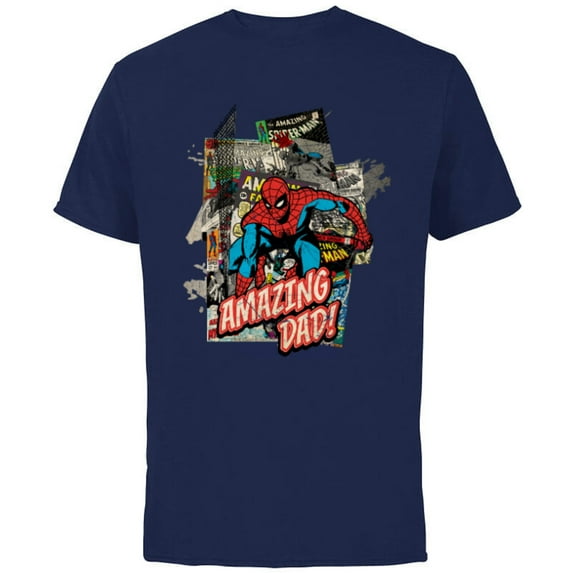 Marvel Spider-Man Amazing Dad Father's Day - Short Sleeve Cotton T-Shirt for Adults - Customized-Navy