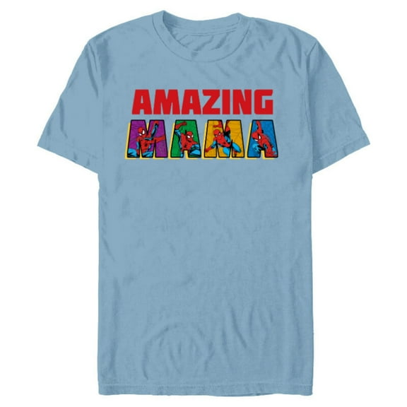 Marvel Spider-Man Amazing Mama Mom Birthday Mother’s Day - Short Sleeve Blended T-Shirt for Adults - Customized-Ocean Blue