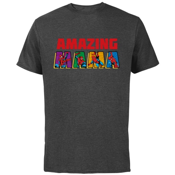 Marvel Spider-Man Amazing Mama Mom Birthday Mother’s Day - Short Sleeve Cotton T-Shirt for Adults - Customized-Charcoal