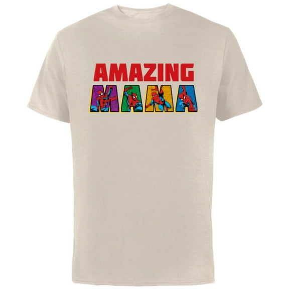 Marvel Spider-Man Amazing Mama Mom Birthday Mother’s Day - Short Sleeve Cotton T-Shirt for Adults - Customized-Natural