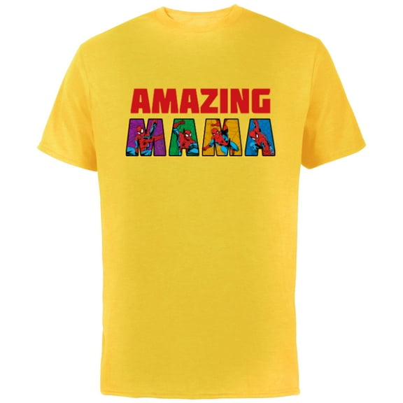 Marvel Spider-Man Amazing Mama Mom Birthday Mother’s Day - Short Sleeve Cotton T-Shirt for Adults - Customized-Yellow