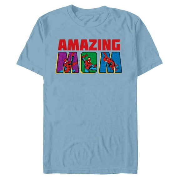 Marvel Spider-Man Amazing Mom Birthday Mother’s Day - Short Sleeve Blended T-Shirt for Adults - Customized-Ocean Blue