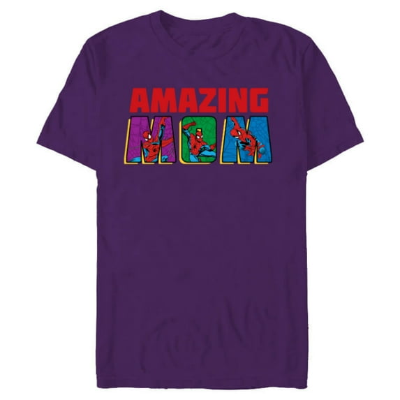 Marvel Spider-Man Amazing Mom Birthday Mother’s Day - Short Sleeve Blended T-Shirt for Adults - Customized-Purple