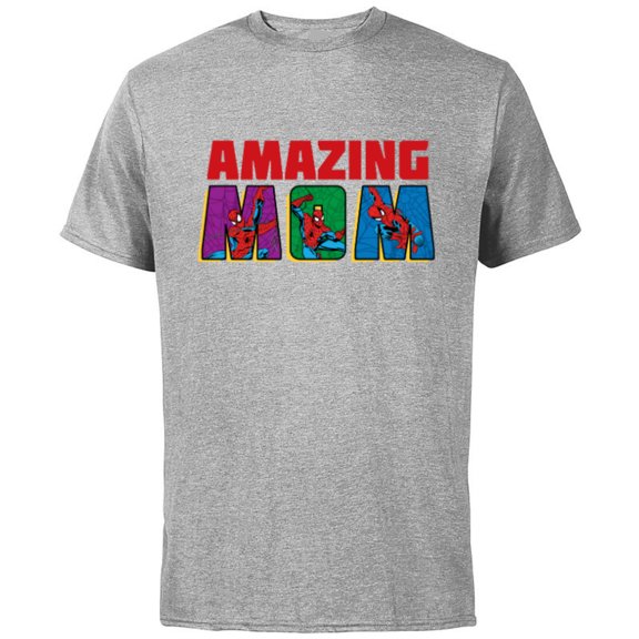 Marvel Spider-Man Amazing Mom Birthday Mother’s Day - Short Sleeve Cotton T-Shirt for Adults - Customized-Athletic Heather