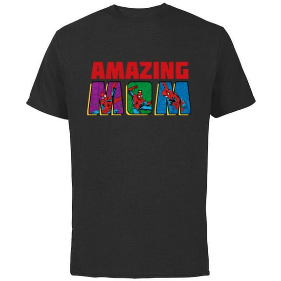 Marvel Spider-Man Amazing Mom Birthday Mother’s Day - Short Sleeve Cotton T-Shirt for Adults - Customized-Black