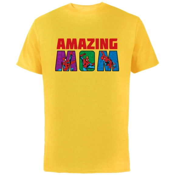 Marvel Spider-Man Amazing Mom Birthday Mother’s Day - Short Sleeve Cotton T-Shirt for Adults - Customized-Yellow