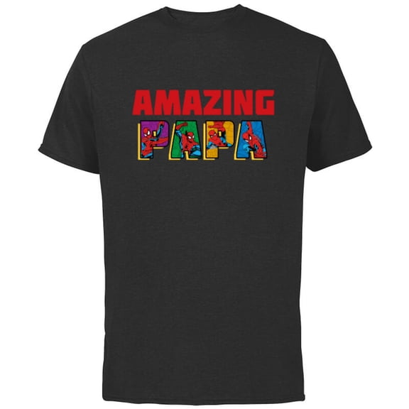 Marvel Spider-Man Amazing Papa Birthday Father’s Day - Short Sleeve Cotton T-Shirt for Adults - Customized-Black