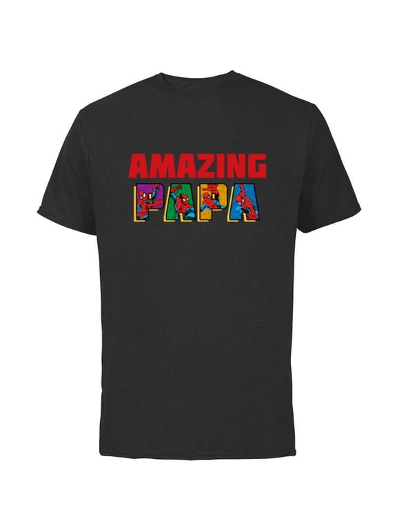 Spider-Man Amazing Papa Birthday Father’s Day - Short Sleeve Cotton T-Shirt for Adults - Customized-Black
