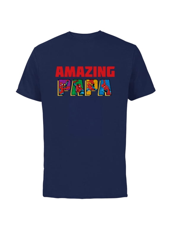 Spider-Man Amazing Papa Birthday Father’s Day - Short Sleeve Cotton T-Shirt for Adults - Customized-Navy