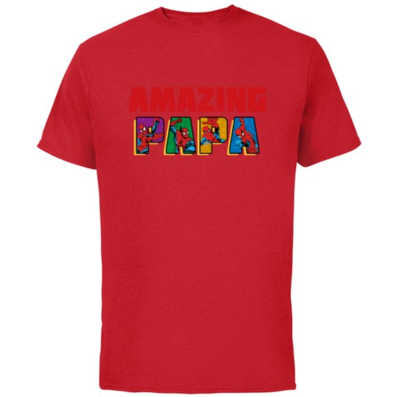Marvel Spider-Man Amazing Papa Birthday Father’s Day - Short Sleeve Cotton T-Shirt for Adults - Customized-Red