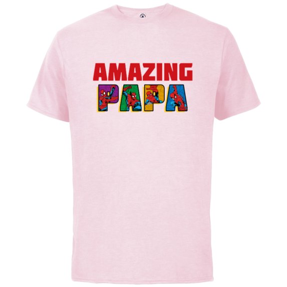 Marvel Spider-Man Amazing Papa Birthday Father’s Day - Short Sleeve Cotton T-Shirt for Adults - Customized-Soft Pink