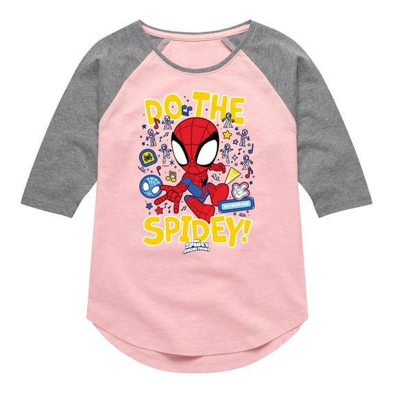 Marvel Spider-Man And His Amazing Friends - Do The Spidey - Toddler and Youth Girls Shirt Tail Raglan