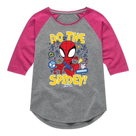 Marvel Spider-Man And His Amazing Friends - Do The Spidey - Toddler and Youth Girls Shirt Tail Raglan