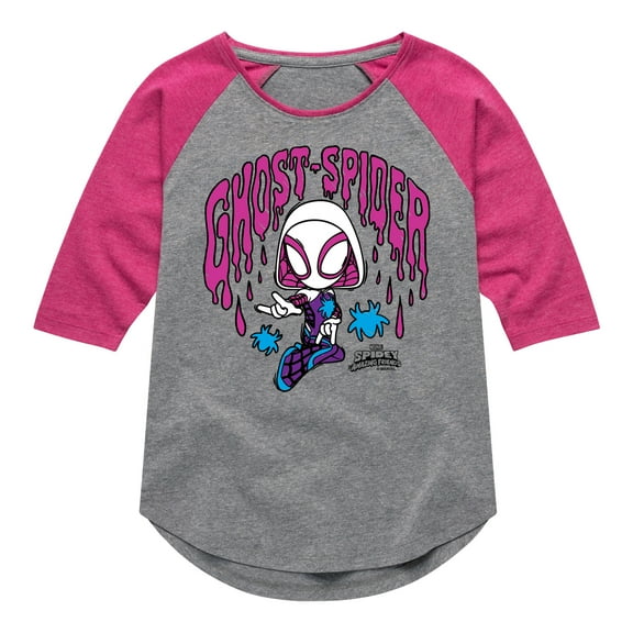 Marvel Spider-Man And His Amazing Friends - Doodle Ghost Spider - Toddler and Youth Girls Shirt Tail Raglan