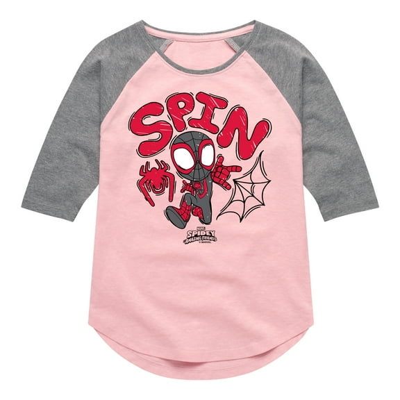 Marvel Spider-Man And His Amazing Friends - Doodle Spin - Toddler and Youth Girls Shirt Tail Raglan