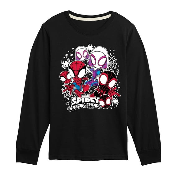 Marvel Spider-Man And His Amazing Friends - Spidey Friends Stickers - Toddler And Youth Long Sleeve Tee