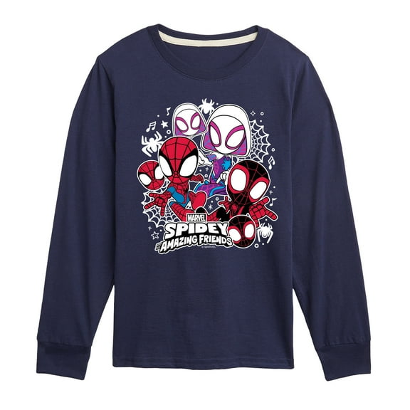 Marvel Spider-Man And His Amazing Friends - Spidey Friends Stickers - Toddler And Youth Long Sleeve Tee