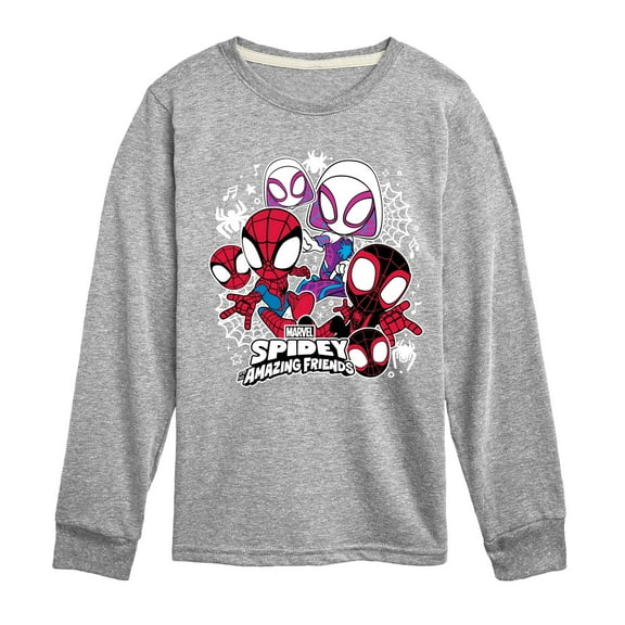 Marvel Spider-Man And His Amazing Friends - Spidey Friends Stickers - Toddler And Youth Long Sleeve Tee