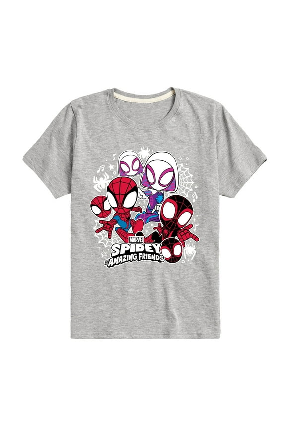 Spider-Man And His Amazing Friends - Spidey Friends Stickers - Toddler And Youth Short Sleeve Tee