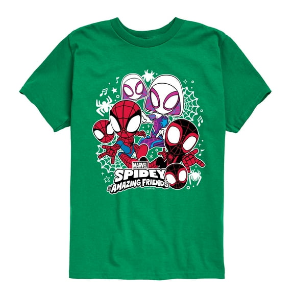 Marvel Spider-Man And His Amazing Friends - Spidey Friends Stickers - Toddler And Youth Short Sleeve Tee