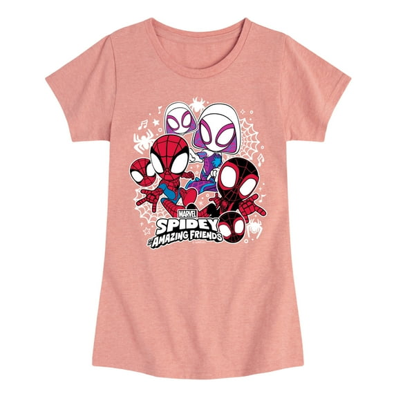 Marvel Spider-Man And His Amazing Friends - Spidey Friends Stickers - Toddler and Youth Girls Fitted Short Sleeve Tee