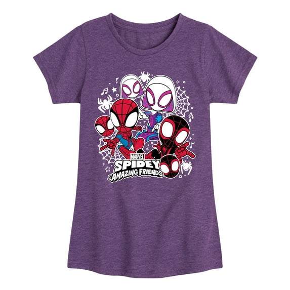Marvel Spider-Man And His Amazing Friends - Spidey Friends Stickers - Toddler and Youth Girls Fitted Short Sleeve Tee