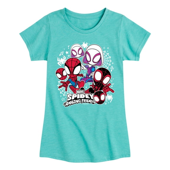 Marvel Spider-Man And His Amazing Friends - Spidey Friends Stickers - Toddler and Youth Girls Fitted Short Sleeve Tee
