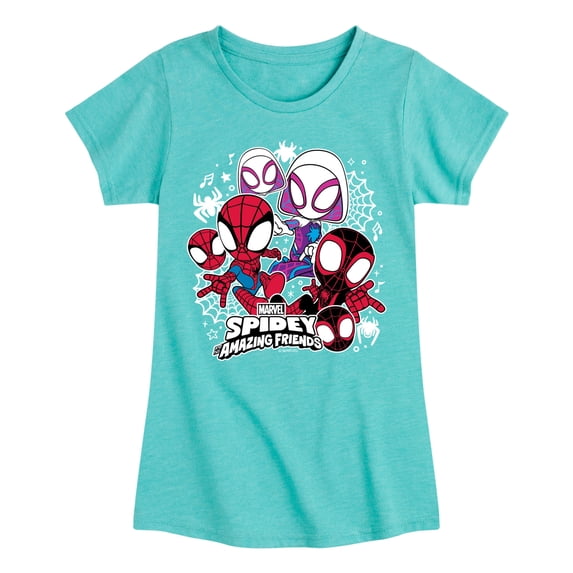 Marvel Spider-Man And His Amazing Friends - Spidey Friends Stickers - Toddler and Youth Girls Fitted Short Sleeve Tee