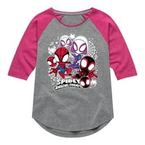 Marvel Spider-Man And His Amazing Friends - Spidey Friends Stickers - Toddler and Youth Girls Shirt Tail Raglan
